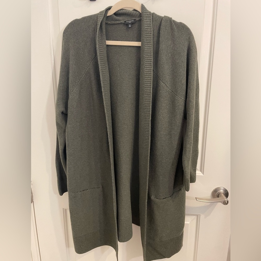 Talbots women’s plus size 2x olive green long layering cardigan with pockets